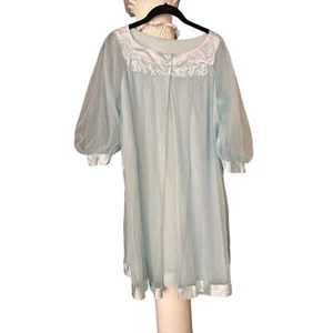 Vintage Light Blue Sheer Robe Topper With Embroidered Floral Detail & Satin Trim - Picture 1 of 5