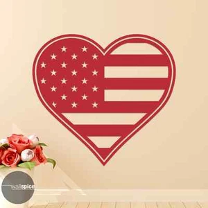 Calcomanía de pared de vinilo American Flag Love Heart patriótica - Imagen 1 de 4