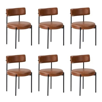 Set of 6 PU Leather Dining Chairs Modern Kitchen Metal Legs - Black - image 1 of 4