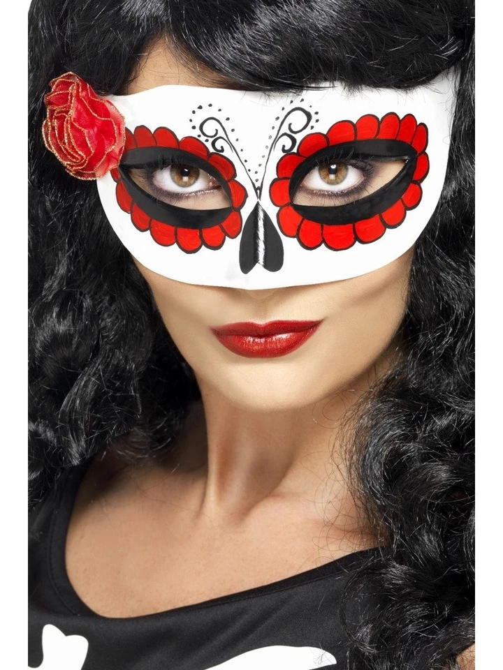 Smiffys Mexican Day Of The Dead Eyemask, White & Red - Image 1 of 1