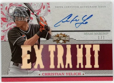 Christian Yelich 2014 Topps Triple Threads Red Bat Autograph Card #TTAR-CY1 1/1 - Image 1 of 2