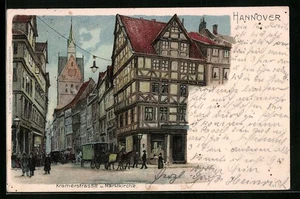 Lithographie Hannover, Kramerstrasse und Blick zur Marktkirche 1901 - Picture 1 of 2