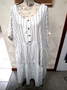 SONOMA-WHITE/BLACK-STRIPE-V-NECK-CAP CUFF SLEEVE-LINED-POCKET- DRESS-SIZE-4X-NWT - Picture 1 of 3