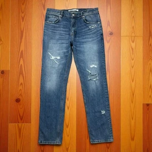 Zara Men's Blue Medium Wash High Waist Distressed Skinny Denim Jeans Pants Sz 34 - Picture 1 of 16