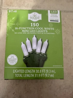 Holiday Time 16 Function LED Cool White Mini Lights 150 Count New - Image 1 of 2