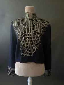 St. John Collection Jacke verziert marineblau gold Perlen Größe 6 - Bild 1 von 10