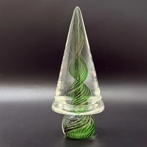 Vintage Murano grün Gold Band Wirbel 8" Kunst Glas Christbaumschmuck 2,2 Pfund - Bild 1 von 16