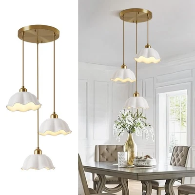 3 Light Pendant Light Minimalist Style Ceiling Hanging Lamp Retro White Wave ... - Image 1 of 4