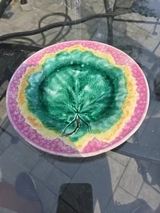 Etruscan Majolica Plate Maple Leaf On Basketweave 1880s - Picture 1 of 23