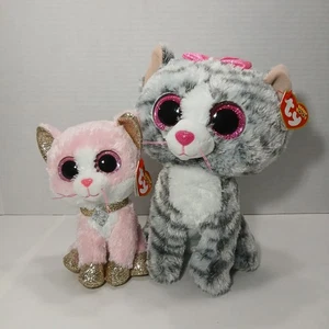 Peluche Ty Beanie Boo Kiki el Gato 9" 2016 y Ty Beanie 6" Fiona Cat - Imagen 1 de 7