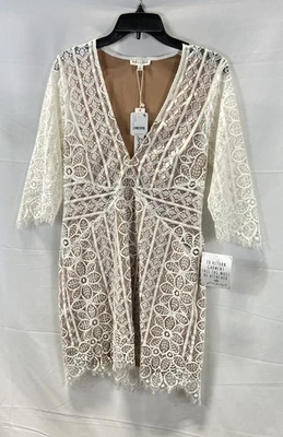 For Love & Lemons for Free People Womens White Lace Bell Sleeve Mini Dress L NWT - Image 1 of 4