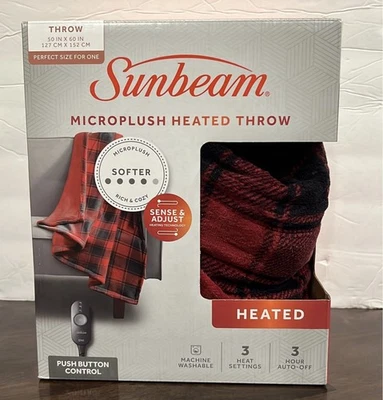 Sunbeam Microplush Heated Throw Blanket, Red Buffalo Plaid - Image 1 of 4