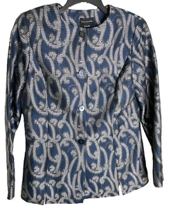 Doncaster Collection Blue & Silver Jacquard Button-Front Blazer - Size 12 Office - Picture 1 of 11