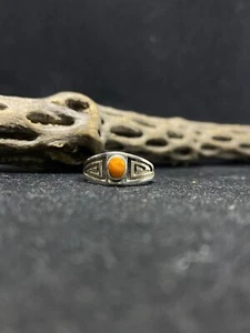 Native American Navajo Orange spiny oyster shell Sterling Silver ring size 6 - Picture 1 of 10