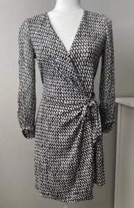 DVF Diane von Furstenberg Sigourney in Tweed Dash Black 100% Silk Wrap Dress 6 - Picture 1 of 17