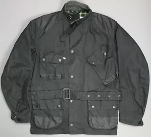 Barbour Icons Giacca Nera Cera Impermeabile Biker Cintura Piccolo A7 Cappotto Interno - Foto 1 di 7