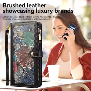 Flip Leaf Leather Wallet Phone Case for iPhone 14 15 13 12 11 Pro Max XR XS 7 8 - Picture 1 of 15