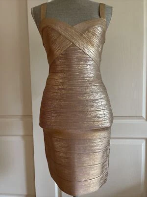 Herve Leger Foil Sweetheart Rose Gold Bandage Short Dress Size S NWT - Image 1 of 4