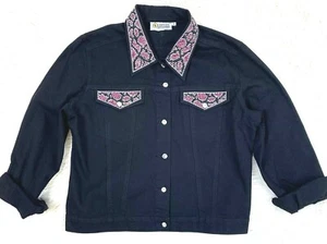 CHRISTINE ALEXANDER Sz L Jacket Black Denim Swarovski Crystal/Studded Rockabilly - Picture 1 of 11