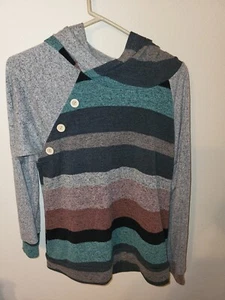 y2k Lovely Melody Womens Size S Pullover Sweater Sweatshirt Double Hooded Stripe - Picture 1 of 24