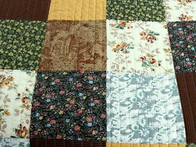 NEW! ~  COZY PATCHWORK GREEN BROWN PINK YELLOW BLUE CHIC COUNTRY SOFT QUILT SET - Image 1 of 4