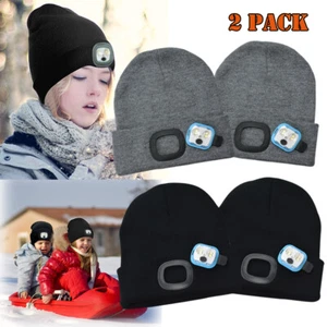 1/2 PACK Winter Kids LED Beanie Hat Rechargeable Light Winter Warm Headlight Cap - Picture 1 of 15