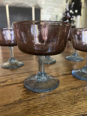 Vidrio Margarita Soplado a Mano Estudio de Arte de Colección Juego -5 Amatista con Tallo Azul Raro Foto 1 de 4