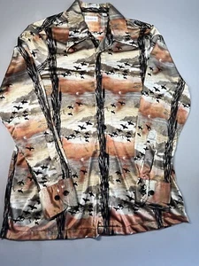 Damon Vintage 70's Disco Shirt Italian Nylon Silky Fabric Geese & Ducks at Dawn - Picture 1 of 8