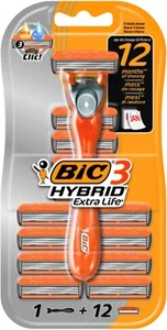 BIC 3 Hybrid Extra Life Herren Rasierer - Dreifachklinge 1 Griff 12er Pack Klingen - Bild 1 von 11