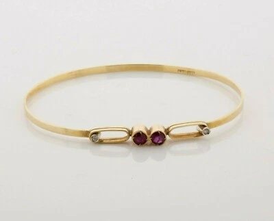 Vintage 14K Yellow Gold Ruby and Diamond Flexible Bangle Bracelet Circa 1960 - Image 1 of 4