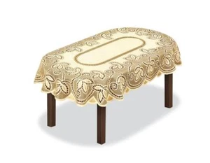 Mantel de encaje ovalado crema/oro oscuro NUEVO 51""x71"" (130x180cm) perfecto regalo X'mas - Imagen 1 de 1