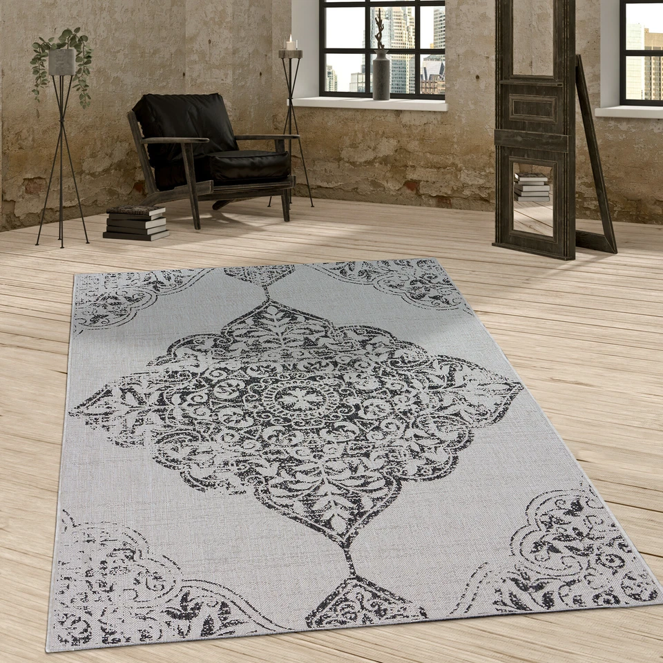 In- & Outdoor Teppich Vintage Design Ornamente Paisley Muster Elegant In Grau - Bild 1 von 4