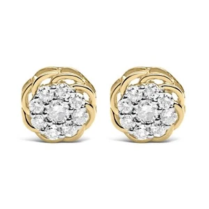 10K Yellow Gold Plated .925 Sterling Silver 1/2 Cttw Diamond Cluster Stud Earrin - Picture 1 of 5