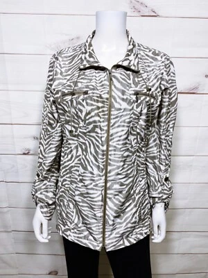Tribal Womens Full Zip Jacket Size 14 Animal Print Long Roll Tab Sleeve - Image 1 of 4