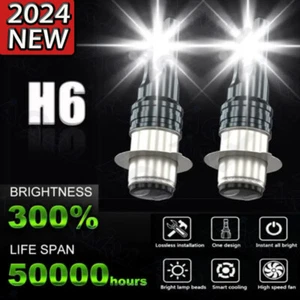 2x 12V H6M P15D Moped Scooter LED Headlight Bulb White Fog Light Projector Lens - Foto 1 di 10