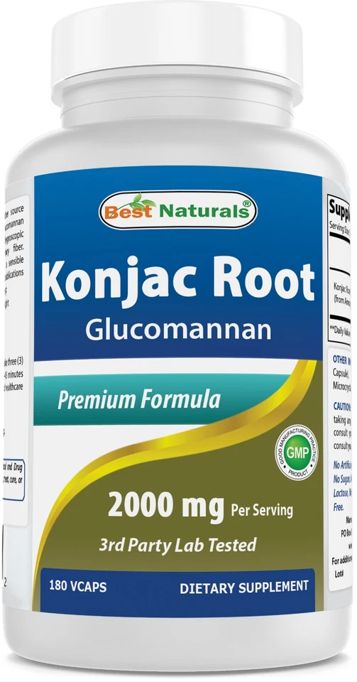 Best Naturals Konjac raíz de glucomanano 2000 mg/porción 180 cápsulas vegetales Foto 1 de 4