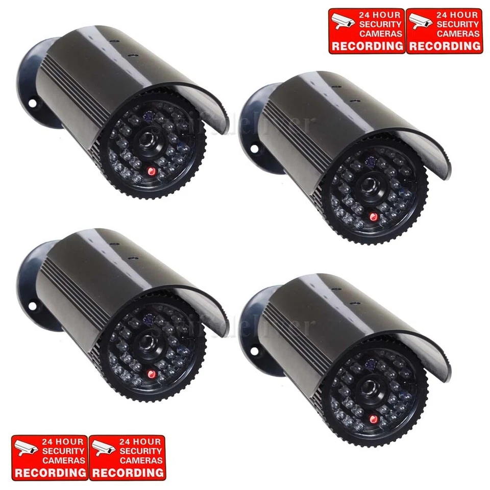 4 x Dummy Security Cameras Flashing Light Fake IR LEDs for CCTV Surveillance C4X - Image 1 of 4