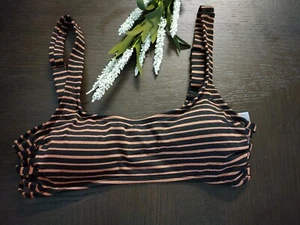 Xhilaration Women Bikini Top Black/Bronze Wireless Lined Striped - Medium NWOT - Picture 1 of 2