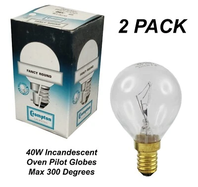 2 x 40W Clear Oven Pilot Light Globes Bulbs Lamp E14 Small Screw 300 Degree Max - Image 1 of 3