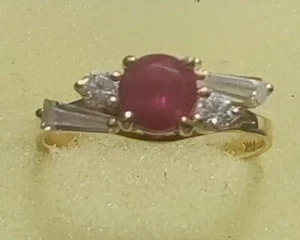 Round Cut Lab Created Red Ruby Women's Ring 14k Solid Y. Gold size 6 1/2((120)) - Picture 1 of 5
