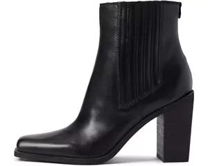 Sam Edelman Emalia Black Block Heel Leather Square Toe Retro Bootie Ankle Boots - Picture 1 of 5