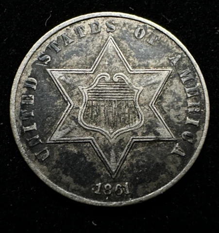 Premium Choice Condition 1861 Three Cent Silver Trime. #3535 Cover