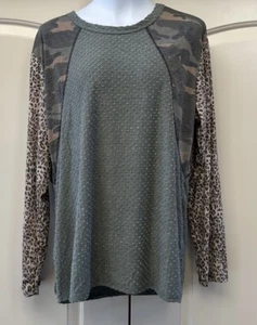 Elegante Soul Sage Elevado Puntos Top Estampado Ejército Animal Mangas Largas Talla Grande 1XL - Imagen 1 de 4
