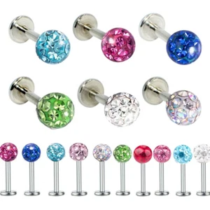 2X 6-12mm Bar Steel Lip Monroe Labret 3-5mm Epoxy Crystal Ball Ear Body Piercing - Picture 1 of 15