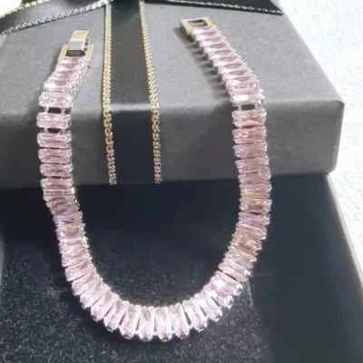 Tennis Bracelet Gift for Her Baguette Simulated Pink Sapphire Stainless Steel - Image 1 of 4