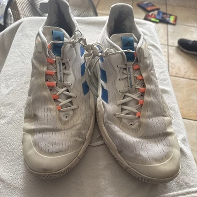 Adidas Men's Barricade Tennis Shoe, White/Pulse Blue/Mint Ton (Parley), Sz US 13 - Image 1 of 4