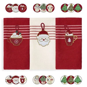 Ensemble De Torchons De Noël Serviettes Brodées 3 Pièces Décor Noël 6971 - Imagen 1 de 25