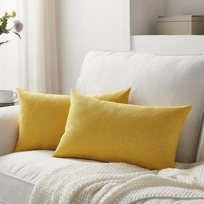Set of 2 Golden Mustard Yellow Pillow Covers 12X20, Farmhouse Linen Decorative T - Image 1 of 4