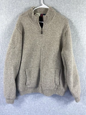 LL Bean Sweater Jacket Mens XL Gray Lambswool Full Zip Cotton Lined Pockets Warm - Image 1 of 4