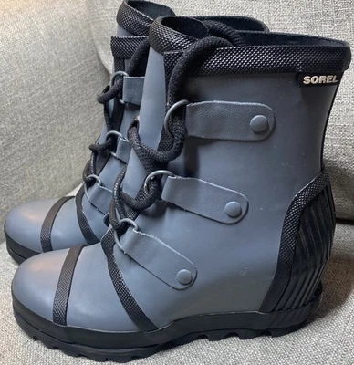 Botas de cuña Sorel Joan de lluvia para mujer 8 grises impermeables con cordones botas de goma mate Foto 1 de 4